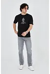 Erkek Baskılı T-shirt Kısa Kol Bisiklet Yaka Regular Fit Rahat Kalıp Günlük Tişört - Siyah