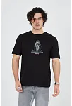 Erkek Baskılı T-shirt Kısa Kol Bisiklet Yaka Regular Fit Rahat Kalıp Günlük Tişört - Siyah
