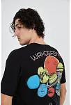 Erkek Baskılı T-shirt Kısa Kol Bisiklet Yaka Regular Fit Rahat Kalıp Günlük Tişört - Siyah