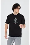 Erkek Baskılı T-shirt Kısa Kol Bisiklet Yaka Regular Fit Rahat Kalıp Günlük Tişört - Siyah