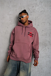 Erkek 3 İplik Pamuklu Kapüşonlu Baskılı Cepli Oversize Sweatshirt Hoodie - Gül Kurusu