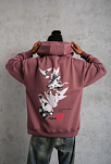 Erkek 3 İplik Pamuklu Kapüşonlu Baskılı Cepli Oversize Sweatshirt Hoodie - Gül Kurusu