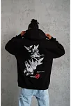Erkek 3 İplik Pamuklu Kapüşonlu Baskılı Cepli Oversize Sweatshirt Hoodie - Siyah