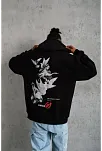 Erkek 3 İplik Pamuklu Kapüşonlu Baskılı Cepli Oversize Sweatshirt Hoodie - Siyah