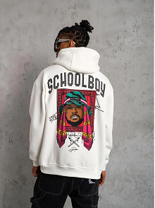 Erkek 3 İplik Pamuklu Kapüşonlu Baskılı Cepli Oversize Sweatshirt Hoodie - Beyaz