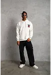 Erkek 3 İplik Pamuklu Kapüşonlu Baskılı Cepli Oversize Sweatshirt Hoodie - Beyaz
