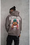 Erkek 3 İplik Pamuklu Kapüşonlu Baskılı Cepli Oversize Sweatshirt Hoodie - Gri