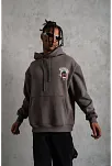 Erkek 3 İplik Pamuklu Kapüşonlu Baskılı Cepli Oversize Sweatshirt Hoodie - Gri