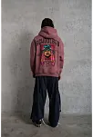 Erkek 3 İplik Pamuklu Kapüşonlu Baskılı Cepli Oversize Sweatshirt Hoodie - Gül Kurusu