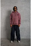Erkek 3 İplik Pamuklu Kapüşonlu Baskılı Cepli Oversize Sweatshirt Hoodie - Gül Kurusu