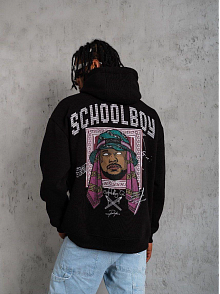 Erkek 3 İplik Pamuklu Kapüşonlu Baskılı Cepli Oversize Sweatshirt Hoodie - Siyah