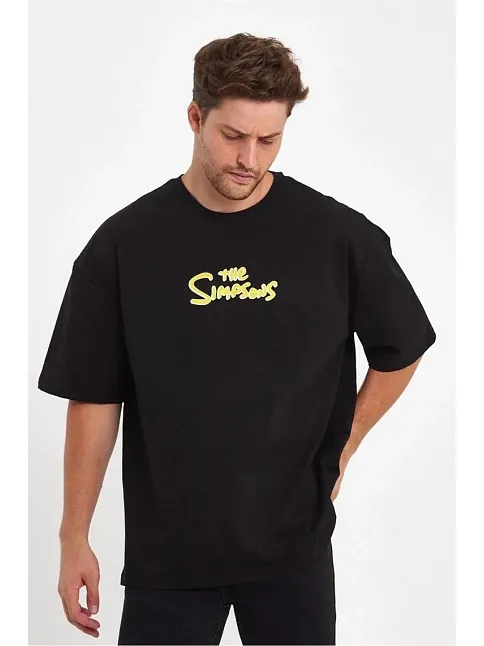 Erkek Baskılı T-shirt Kısa Kol Bisiklet Yaka Regular Fit Rahat Kalıp Günlük Tişört - Siyah