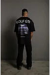 Erkek Oversize Tişört Golf Gtı Retro Araba Baskılı T-shirt - Siyah
