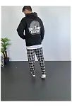 Erkek 3 İplik Pamuklu Kapüşonlu Baskılı Cepli Oversize Sweatshirt Hoodie - Siyah