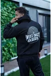 Erkek 3 İplik Pamuklu Kapüşonlu Baskılı Cepli Oversize Sweatshirt Hoodie - Siyah