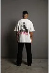Erkek Baskılı T-shirt Oversize Kısa Kol Bisiklet Yaka Tişort - Beyaz