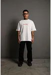 Erkek Baskılı T-shirt Oversize Kısa Kol Bisiklet Yaka Tişort - Beyaz