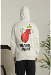Erkek 3 İplik Pamuklu Kapüşonlu Baskılı Cepli Oversize Sweatshirt Hoodie - Beyaz