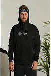 Erkek 3 İplik Pamuklu Kapüşonlu Baskılı Cepli Oversize Sweatshirt Hoodie - Siyah