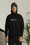 Erkek 3 İplik Pamuklu Kapüşonlu Baskılı Cepli Oversize Sweatshirt Hoodie - Siyah