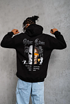 Erkek 3 İplik Pamuklu Kapüşonlu Baskılı Cepli Oversize Sweatshirt Hoodie - Siyah