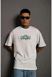 Erkek Kısa Kol Yazlık Tişört Bisiklet Yaka Baskılı Oversize T-shirt - Beyaz