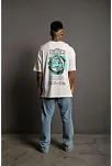Erkek Kısa Kol Yazlık Tişört Bisiklet Yaka Baskılı Oversize T-shirt - Beyaz