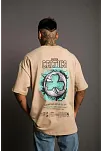 Erkek Kısa Kol Yazlık Tişört Bisiklet Yaka Baskılı Oversize T-shirt - Bej