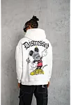 Erkek 3 İplik Pamuklu Kapüşonlu Baskılı Cepli Oversize Sweatshirt Hoodie - Beyaz