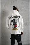 Erkek 3 İplik Pamuklu Kapüşonlu Baskılı Cepli Oversize Sweatshirt Hoodie - Beyaz
