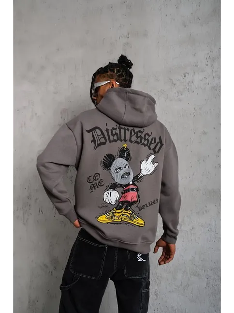Erkek 3 İplik Pamuklu Kapüşonlu Kanguru Cepli Sweatshirt Hoodie -  Gri