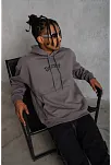 Erkek 3 İplik Pamuklu Kapüşonlu Kanguru Cepli Sweatshirt Hoodie -  Gri