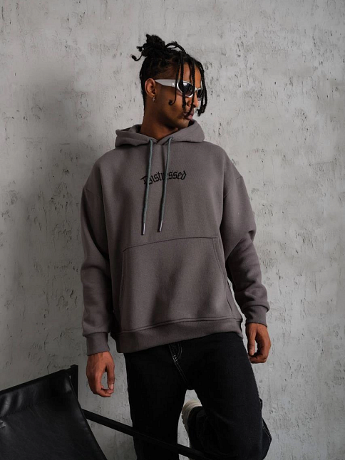 Erkek 3 İplik Pamuklu Kapüşonlu Kanguru Cepli Sweatshirt Hoodie -  Gri
