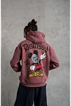 Erkek 3 İplik Pamuklu Kapüşonlu Kanguru Cepli Sweatshirt Hoodie - Gül Kurusu