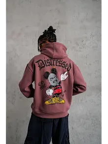 Erkek 3 İplik Pamuklu Kapüşonlu Kanguru Cepli Sweatshirt Hoodie - Gül Kurusu