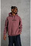 Erkek 3 İplik Pamuklu Kapüşonlu Kanguru Cepli Sweatshirt Hoodie - Gül Kurusu