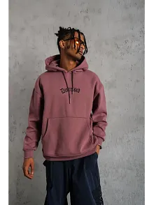 Erkek 3 İplik Pamuklu Kapüşonlu Kanguru Cepli Sweatshirt Hoodie - Gül Kurusu