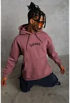 Erkek 3 İplik Pamuklu Kapüşonlu Kanguru Cepli Sweatshirt Hoodie - Gül Kurusu