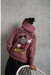 Erkek 3 İplik Pamuklu Kapüşonlu Kanguru Cepli Sweatshirt Hoodie - Gül Kurusu