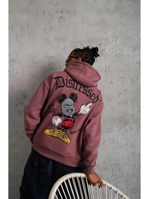 Erkek 3 İplik Pamuklu Kapüşonlu Kanguru Cepli Sweatshirt Hoodie - Gül Kurusu