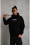 Erkek Baskılı Kapüşonlu 3 İplik Pamuklu Hoodie Sweatshirt - Siyah