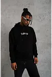 Erkek Baskılı Kapüşonlu 3 İplik Pamuklu Hoodie Sweatshirt - Siyah