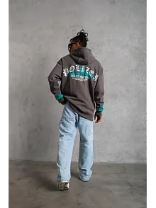 Erkek 3 İplik Pamuklu Alev Baskılı Kapüşonlu Hoodie Sweatshirt - Gri