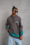 Erkek 3 İplik Pamuklu Alev Baskılı Kapüşonlu Hoodie Sweatshirt - Gri