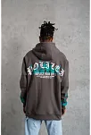 Erkek 3 İplik Pamuklu Alev Baskılı Kapüşonlu Hoodie Sweatshirt - Gri