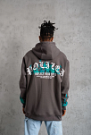 Erkek 3 İplik Pamuklu Alev Baskılı Kapüşonlu Hoodie Sweatshirt - Gri
