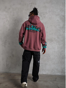 Erkek 3 İplik İçi Pamuklu Alev Baskılı Kapüşonlu Hoodie Sweatshirt - Gül Kurusu