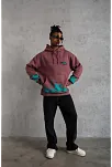 Erkek 3 İplik İçi Pamuklu Alev Baskılı Kapüşonlu Hoodie Sweatshirt - Gül Kurusu