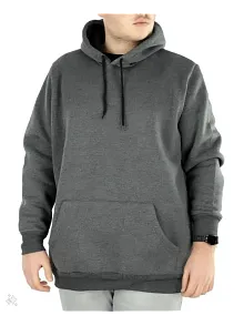 Erkek 3 İplik Pamuklu Kapüşonlu Cepli Oversize Hoodie Sweatshirt - Füme