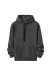 Kadın Kapüşonlu Kanguru Cepli 3 İplik Pamuklu Oversize Hoodie Sweatshirt - Füme